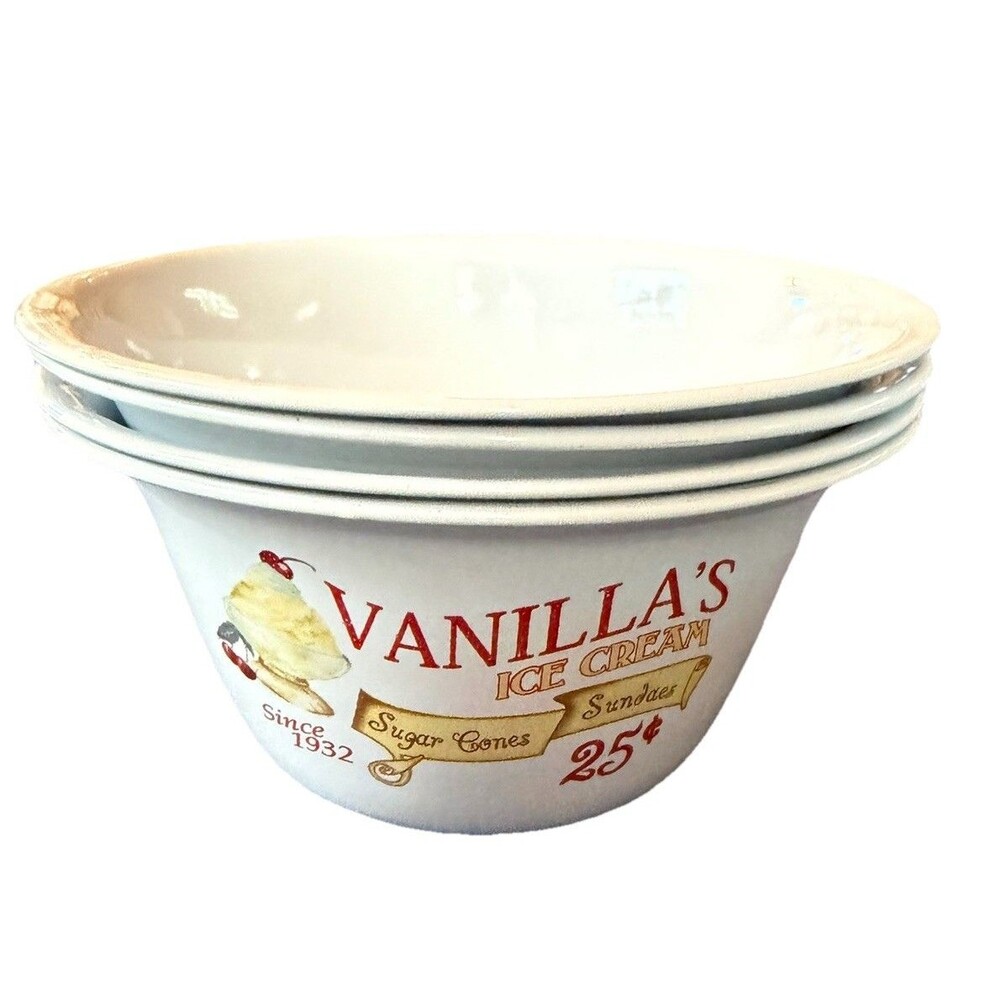 Vanilla's Ice Cream SINCE 1932. Sugar cones,  Sundaes, 25 cents ENAMELWARE BOWL